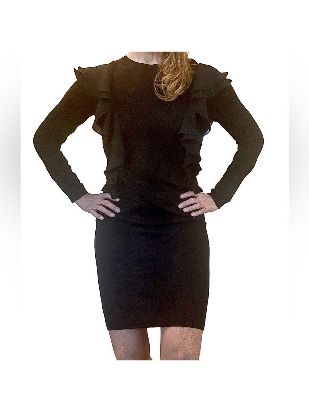 RALPH LAUREN Sweater Dress With Vertical Ruffles